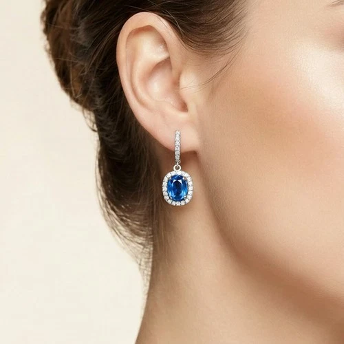 Vibrant Intense Swiss Blue Topaz 5.30Ct 925 Sterling Silver White Gold Earrings