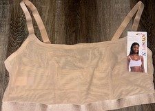 Joyspun Women's Bralette Unlined Wirefree Mesh Bra Tan Pullover Nylon M