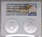 2021 American Silver Eagle Type 1 and 2 NGC MS70 First 400 Boxes- First Strike