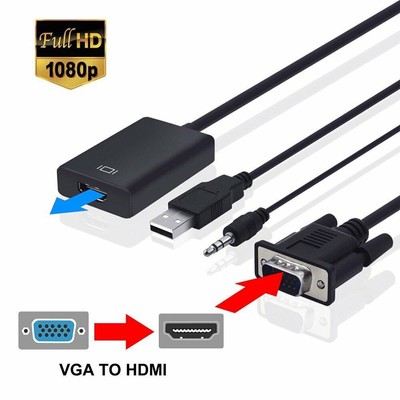 3 in 1 VGA to HDMI Adapter Cable Converter USB Audio Video 1080P UHD TV Monitor
