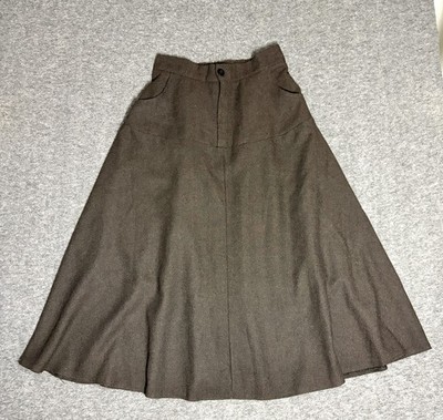 Independent A Line Long Skirt Womens Medium Brown Herringbone Wool Academia