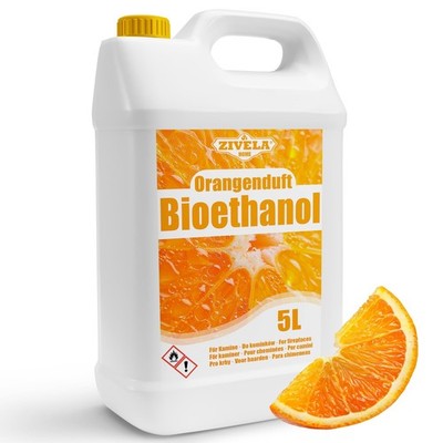 Bioethanol 96,6% 5L |Alkohol Orangeduft 96,6% 5L | Bioethanol für Kamin, Tischka