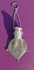 Antique sterling silver ornate mesh coin purse belt pouch bag