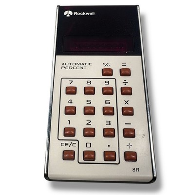 Vintage Rockwell 8R 8 Digit Red LED Electronic Calculator Automatic Percent