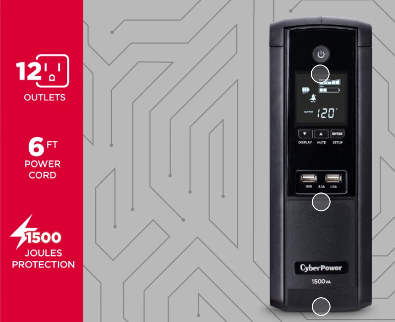 CyberPower 1500VA 900W BRG1500AVRLCD UPS Battery Backup Surge Protector
