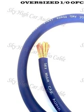 10 ft OFC 1/0 Gauge Oversized BLUE Power Ground Wire Sky High Car Audio