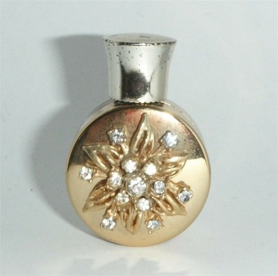 Lyric Floral Note Perfume Miniature Rhinestone Encrusted Golden Case Vintage