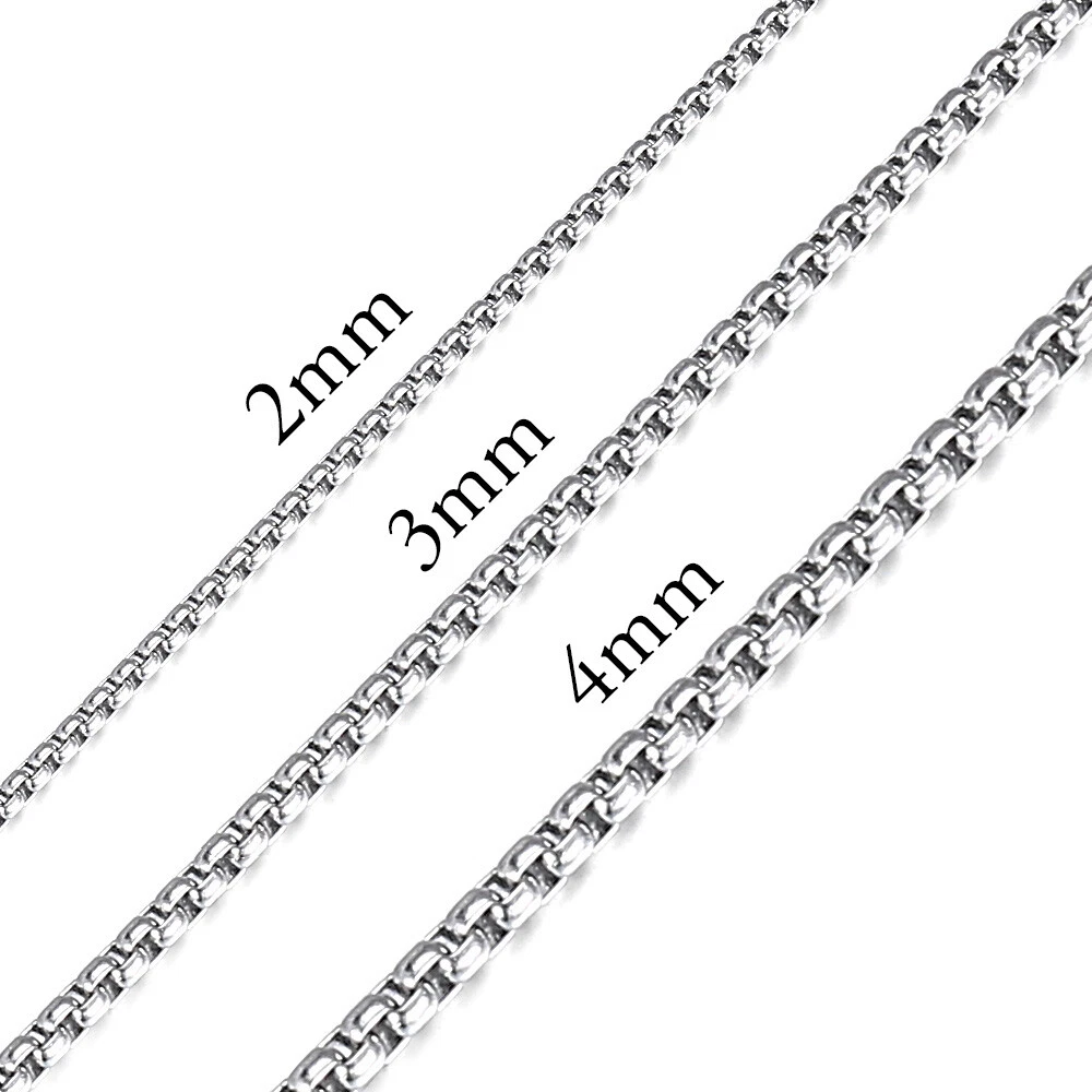 Men’s Silver Stainless Steel Rounded Box Chain. Men’s Jewelry 24