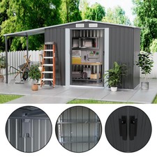 4 6 8 10 ft x 8ft Garden Storage Shed w/ Double Sliding Door Outdoor Dark Grey