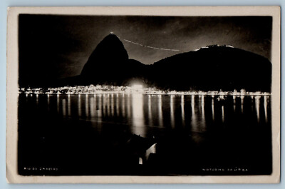 Rio De Janeiro Brazil Postcard Noturno Da Urca c1930's Vintage RPPC Photo