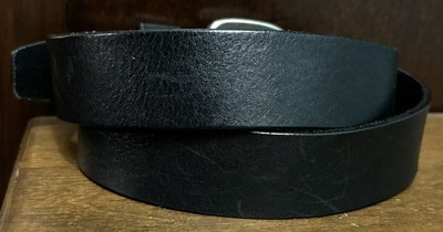 FOSSIL Black Leather Belt Sz M 1-5/16”Wide Stainless  display picture 1
