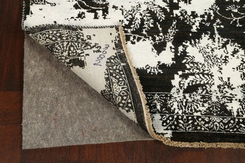 Wool/ Silk BLACK & SILVER Distressed Look Area Rug Hand-knotted Floral 6x9 ft. - Picture 10 of 12