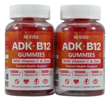 (2 pack) NEVISS Sugar Free ADK+Vitamin B12 Gummies Vitamin D3 K2 10,000IU/ 5000I