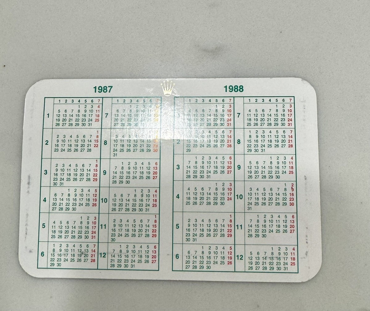 Authentic Rolex Calendar Card 1987-1988 Day-Date Submariner GMT