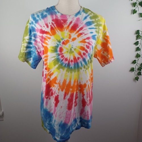 Vintage 90s Tie Dye T-Shirt Medium Multi-Colored -Short Sleeve -Hippie -Hanes - Picture 11 of 12