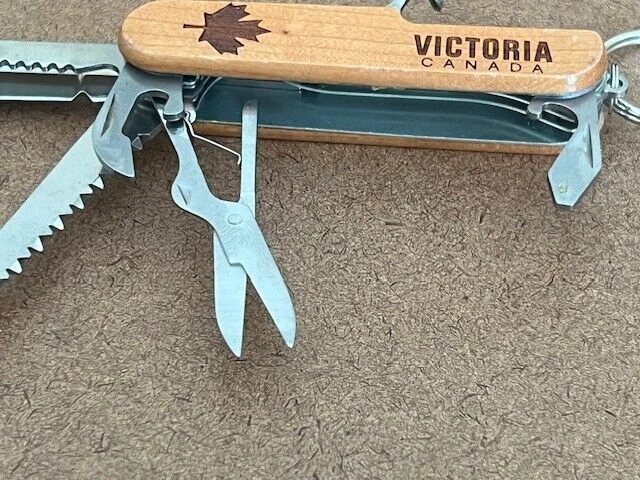 Multi Tool 3.5” Pocket ENGRAVED Victoria Canada FWOOD HANDLE - Great condition