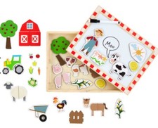 Mud Pie Toddler Boy/girl Farm Animal My Farm Story Box Set Wood Toy Chalk Board