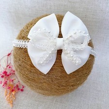 Off White Christening Headband, Baptism Headband, Satin Bow, Pearl Bow Baby Gift