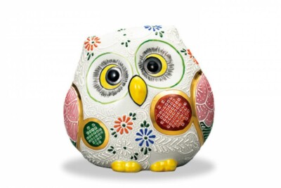 Fukuro Kutani yaki porcelain Japanese Owl Ornaments Saibyo Kanoko White Mori 4'