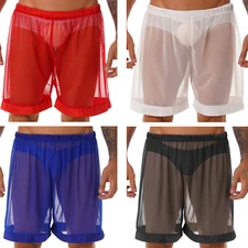 Men's Sheer Mesh Loose Sports Boxer Shorts Transparent Swim Trunks Underwear