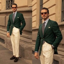 Vintage Retro Anzug Grüne Jacke Spitzkragen Sakko Einreihig Elegant Freizeit