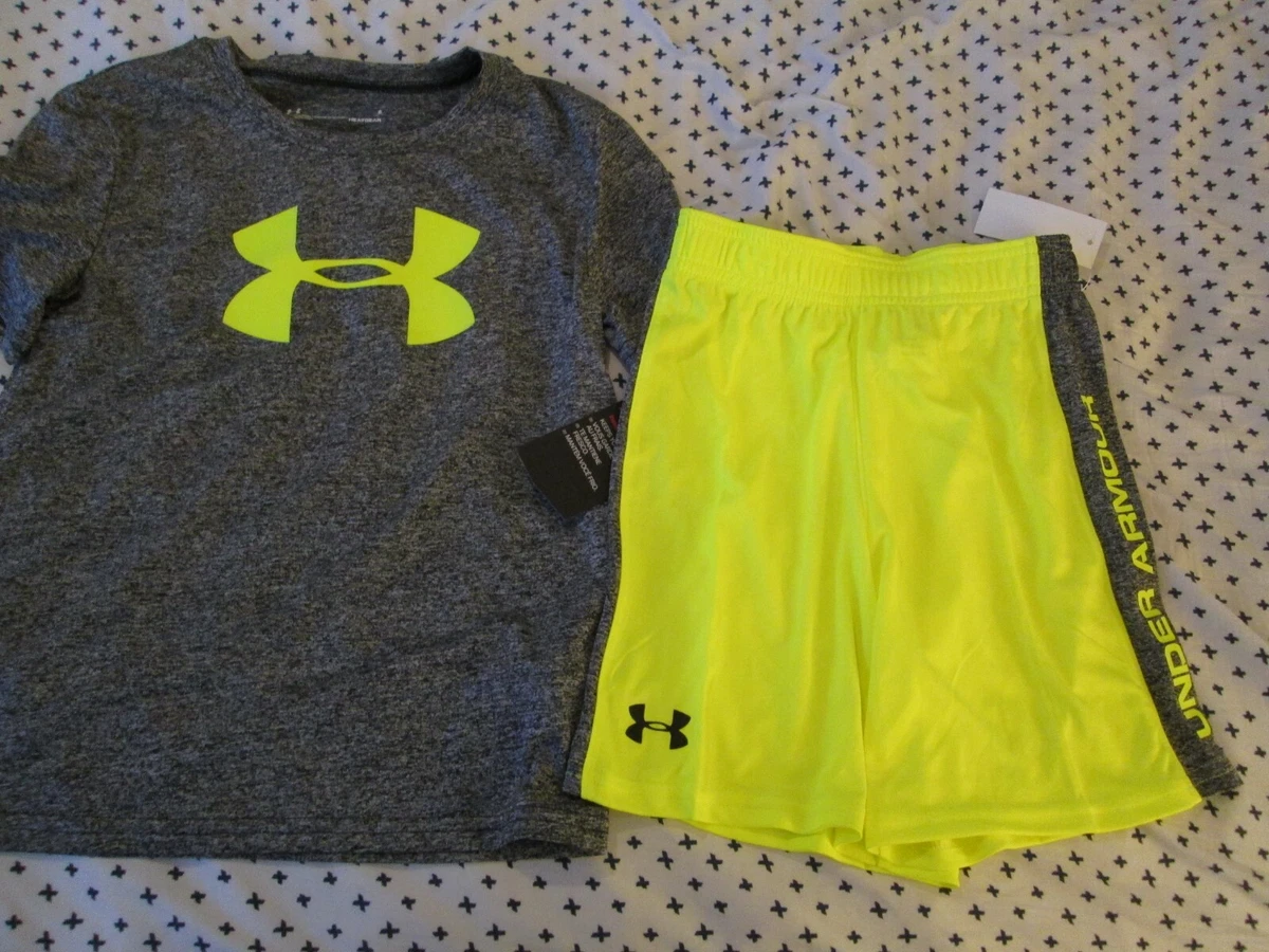 NEW Boys 2Pc UNDER ARMOUR Yellow &amp; Gray Outfit Big Logo Sz 4 FREE SHIPPING! | eBay