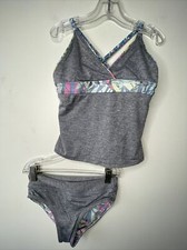 athleta girls swimsuit medium 8-10 gray 2 piece tankini