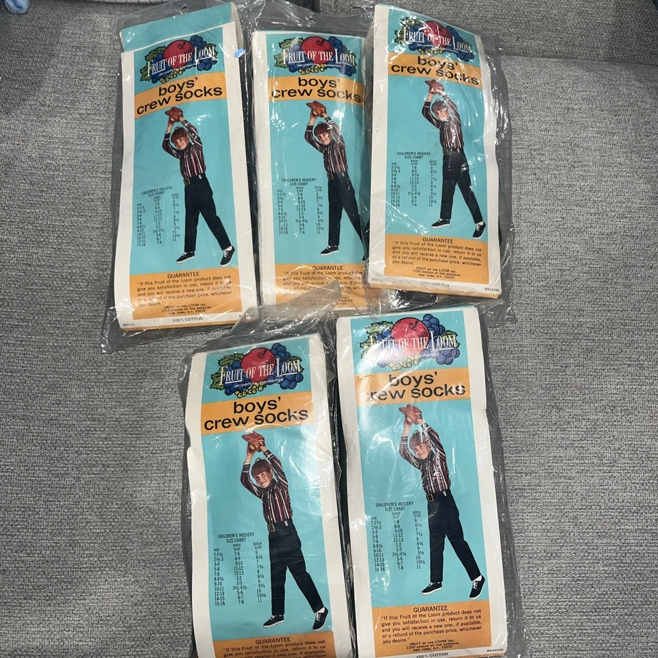 Lote de (5) Calcetines Tubo Fruit Of The Loom Vintage NOS 70 Niños Hechos en EE. UU. Foto 4 de 4