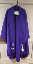 VINTAGE PRIEST CLERGY VESTMENT CHASUBLE & STOLE PURPLE W/TAU RHO CUSTOM MADE XL