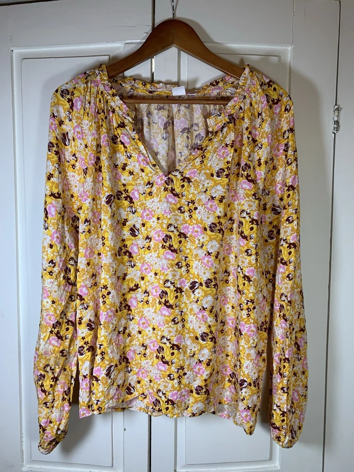 Gap Cottage Peasant Blouse Top Women XL Floral Ruffle Boho Bloomcore Flowy - Image 2 of 4