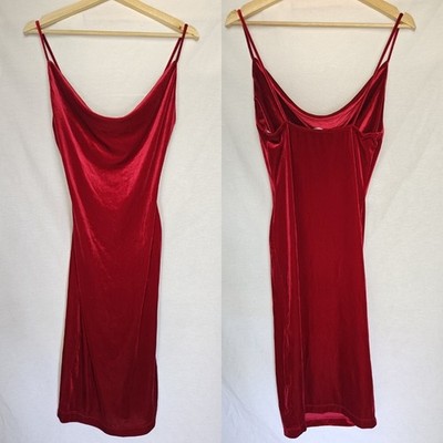 Lulus Dress Jazzy Belle Red Velvet Knit Cowl Neck Bodycon Midi Medium M