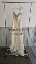 Davinci 50336 Wedding Gown Ivory Lace Beaded Full-Length Size 10