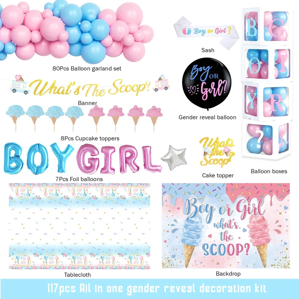 Ice Cream Gender Reveal Decorations, 117PCs - Whats the Scoop Gender Reveal P... - Image 2 of 4