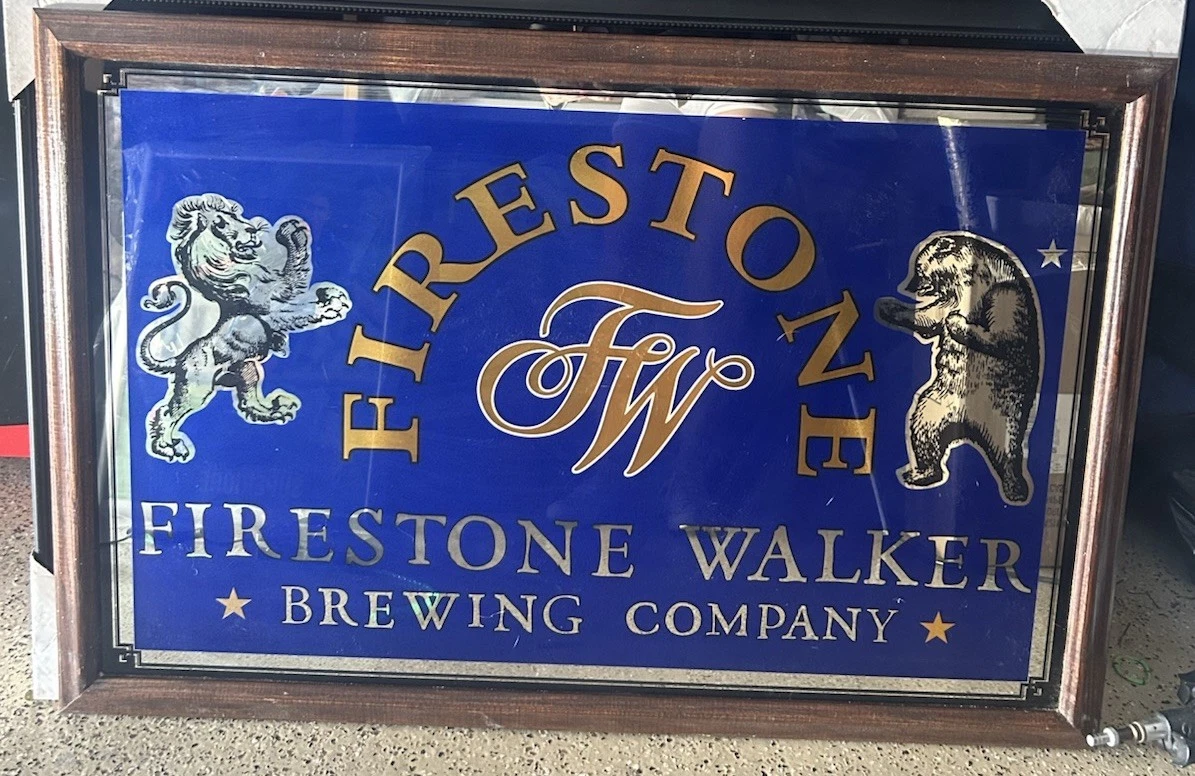Vintage Firestone Walker Brewing Co Beer Ale Framed Glass Mirror Man Cave Bar