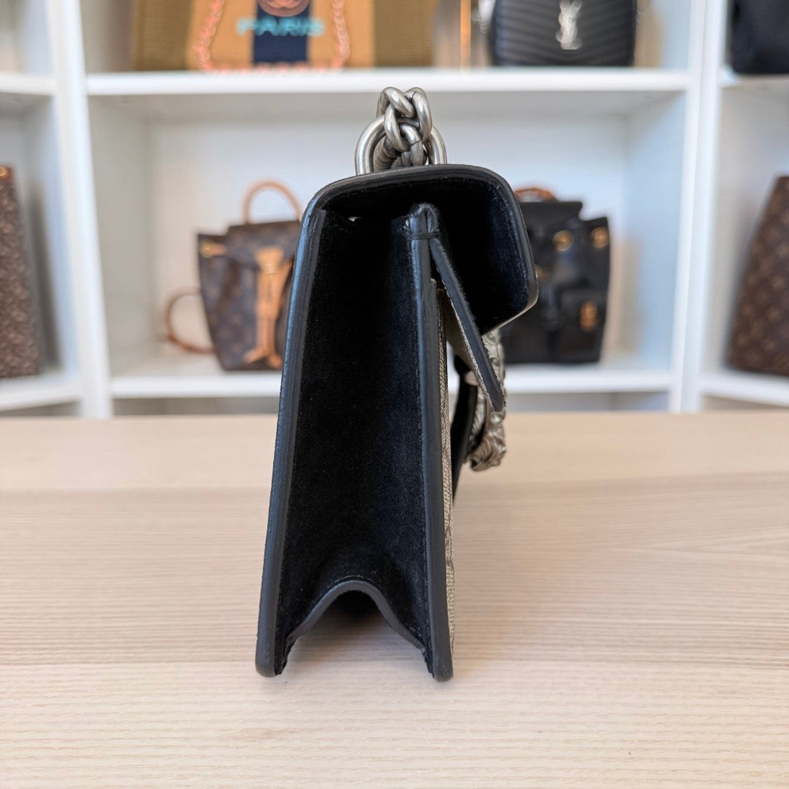 Gucci GG Supreme Monogram Suede Crystal Small Dionysus Shoulder Bag Black image 5