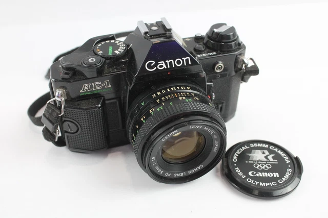 Canon AE1 Program Vintage SLR Film Camera Working w/ Canon 50mm F/1.8 Lens