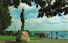 Postcard Plymouth, Mass; Indian Chief Massasoit Statue, Plymouth Rock and Harbor