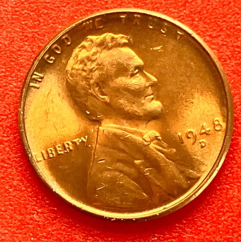 1948-D Lincoln Wheat Cent Penny GEM RED BU From an Original Bank Roll