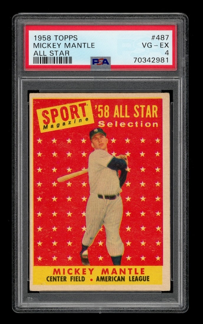 1958 Topps Set-Break #487 Mickey Mantle All Star PSA 4 VG-EX view 1