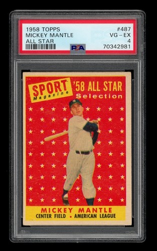 1958 Topps Set-Break #487 Mickey Mantle All Star PSA 4 VG-EX