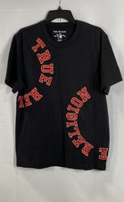 True Religion Men's T-Shirt Black Red Embroidered Arch Logo Sample Crewneck Sz M