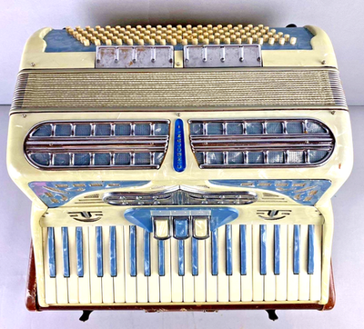 Cingolani Baby Blue and Pearl White Piano Accordion With Case