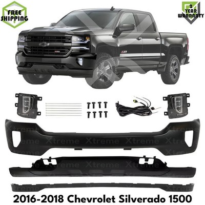 Front Bumper Primed & Fog Lights Kit For 2016-2018 Chevrolet Silverado 1500