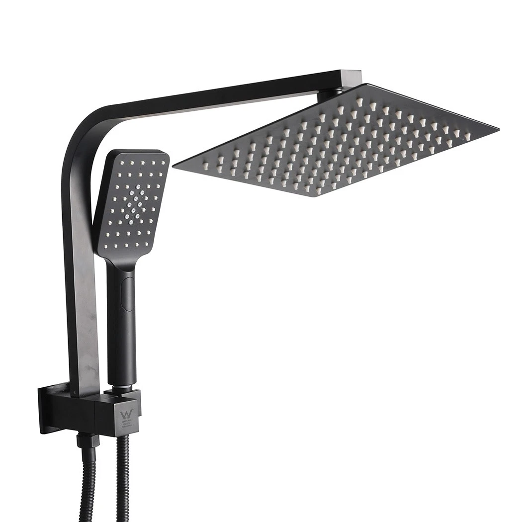 Shower Head High Pressure Set Rain Square Brass Taps Mixer Handheld WELS Black