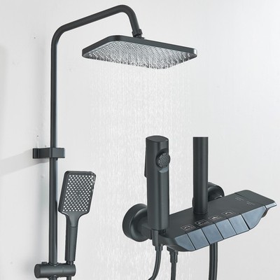 Bathroom Exposed Shower System Rainfall Shower Head Combo Shower Fixture Black