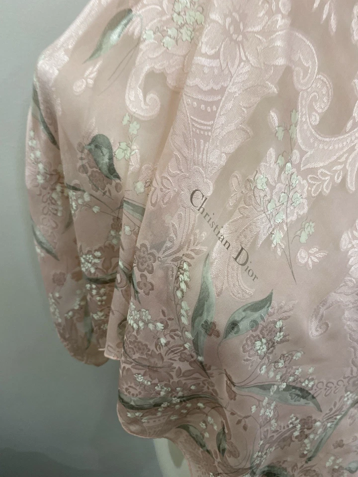 S49# Christian Dior Bufanda de Seda Rosa Floral Vintage Francia Foto 2 de 4