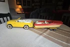 Tonka Jeep Yellow Diecast Car Red Boat Trailer Vintage Pressed Steel Toy