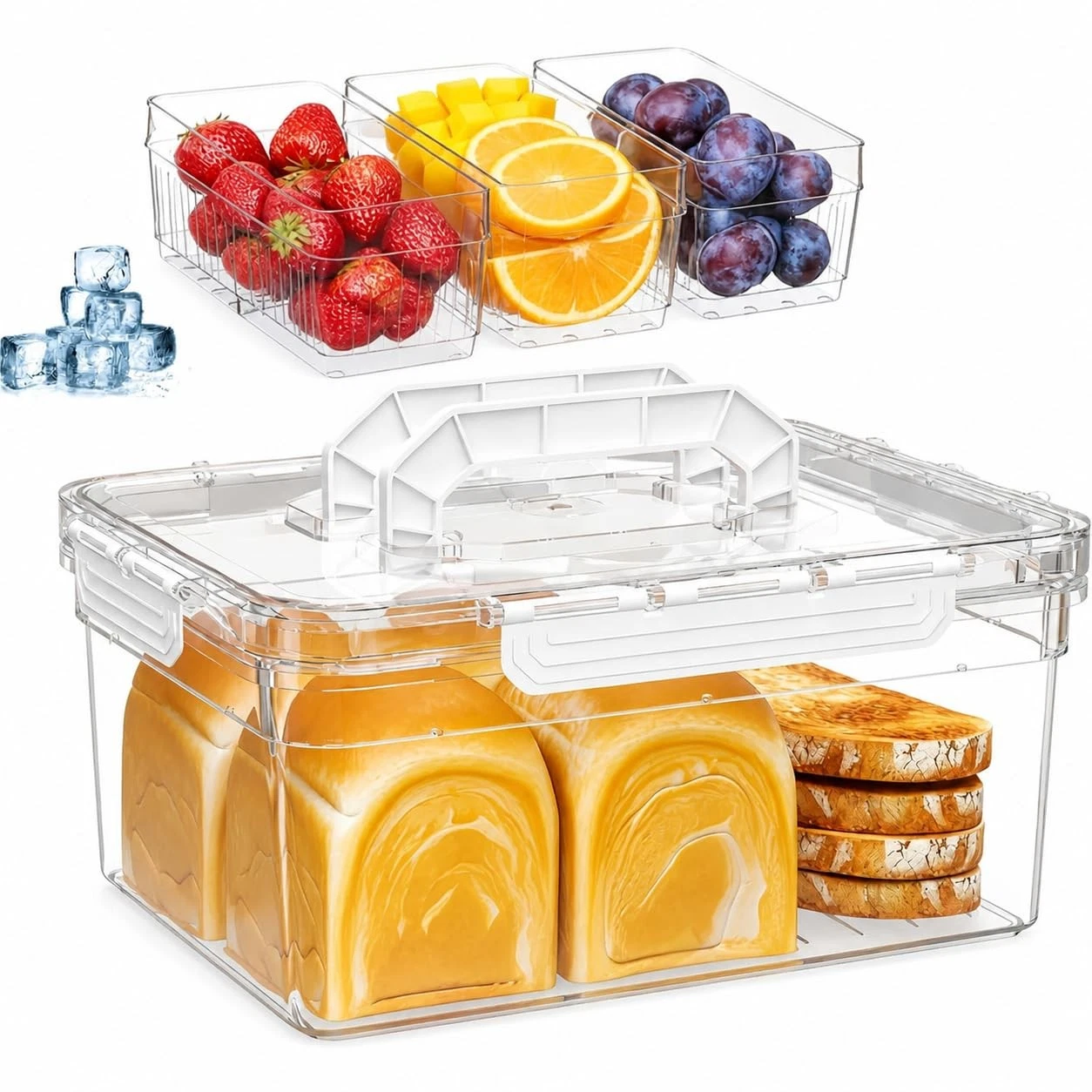 Bread Box with Ice Chilled Condiment Caddy, Portable Airtight Storage Contain...