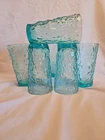 6 Vtg Anchor Hocking Milano Aqua Blue Turquois 5.5" Glasses Tumblers