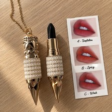 NEW Lipstick Necklace Lipstick Pendant Rhinestone Crystal Charm